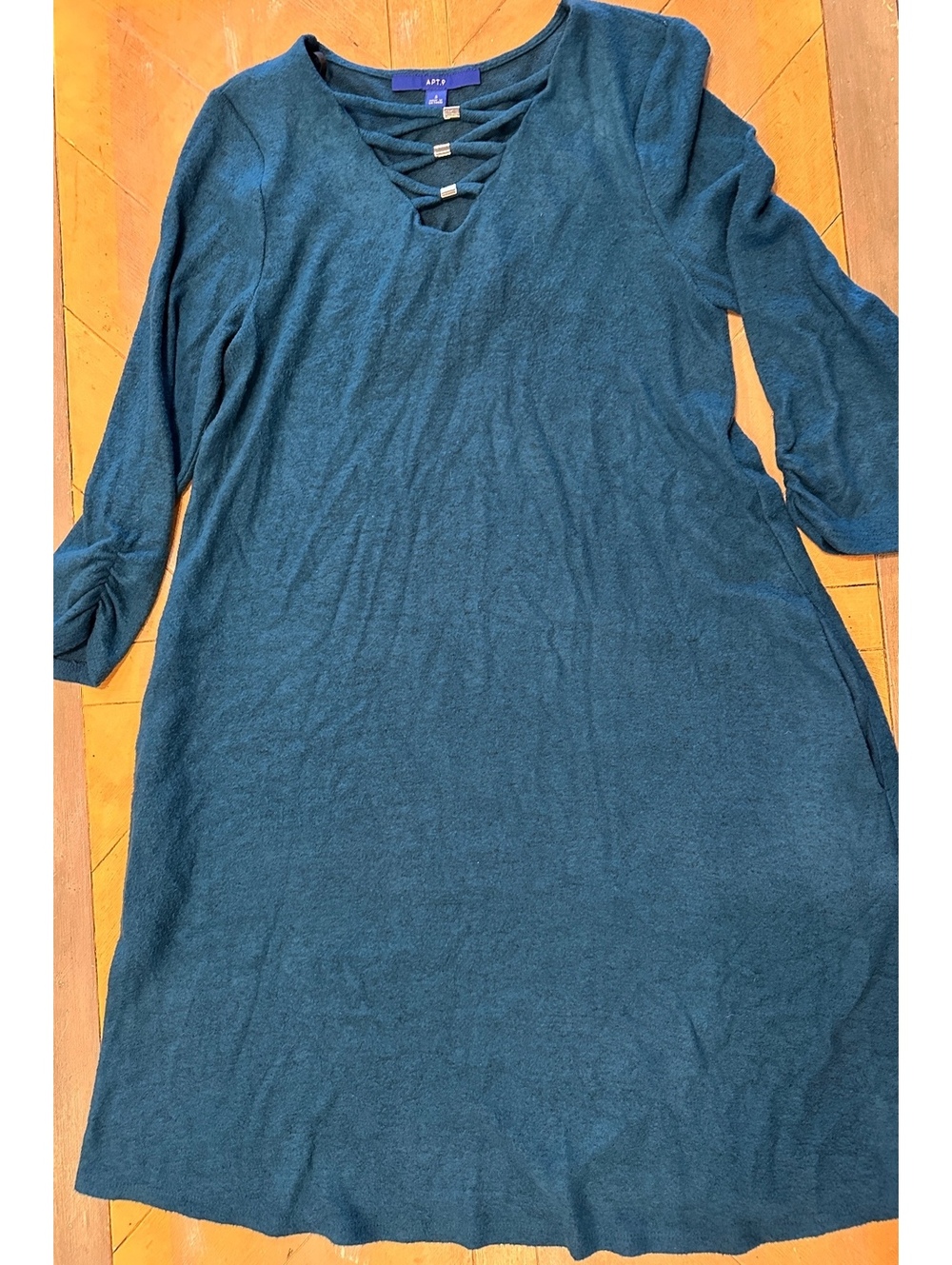 APT. 9 Women’s Small Dark Teal Heathered Strappy V Neck Tunic Dress